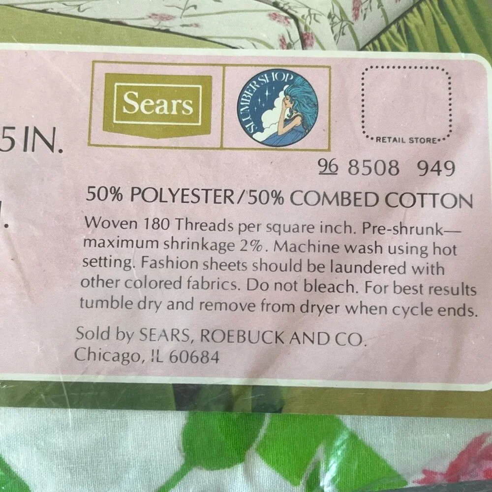 Vintage 70s CARNATIONS Full Flat Sheet // Sears // New in Package // Perma-Prest